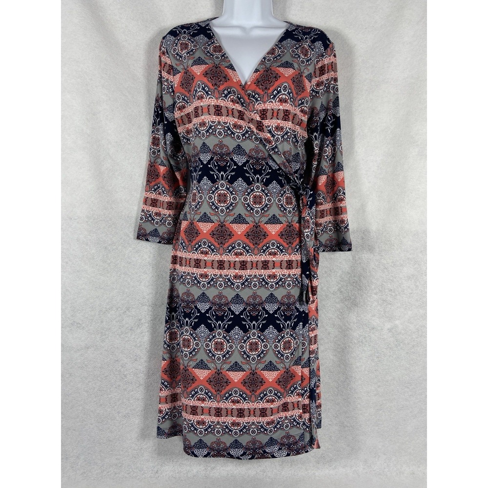 Banana Republic Wrap Dress Women's Medium Blue Pink Long Sleeve Boho Chic Floral - Picture 1 of 12